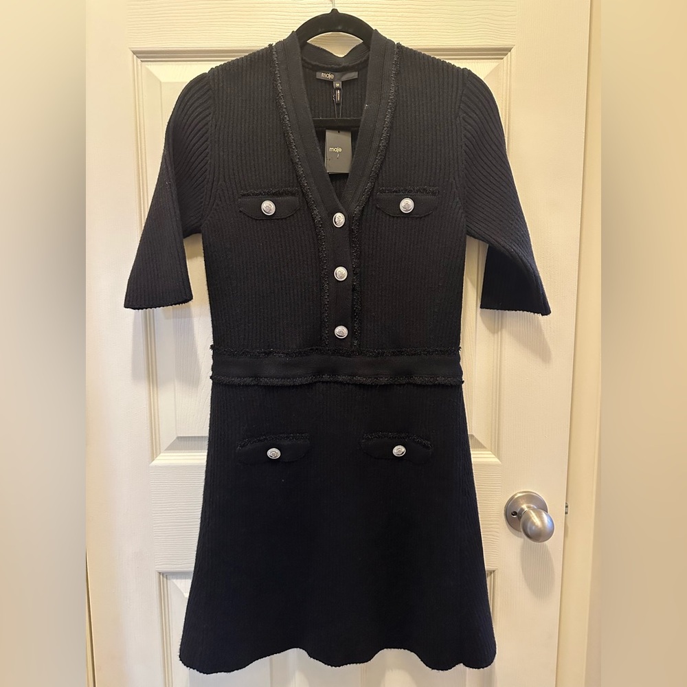 Maje Rimasola Ribbed Sweater Black Dress size 38